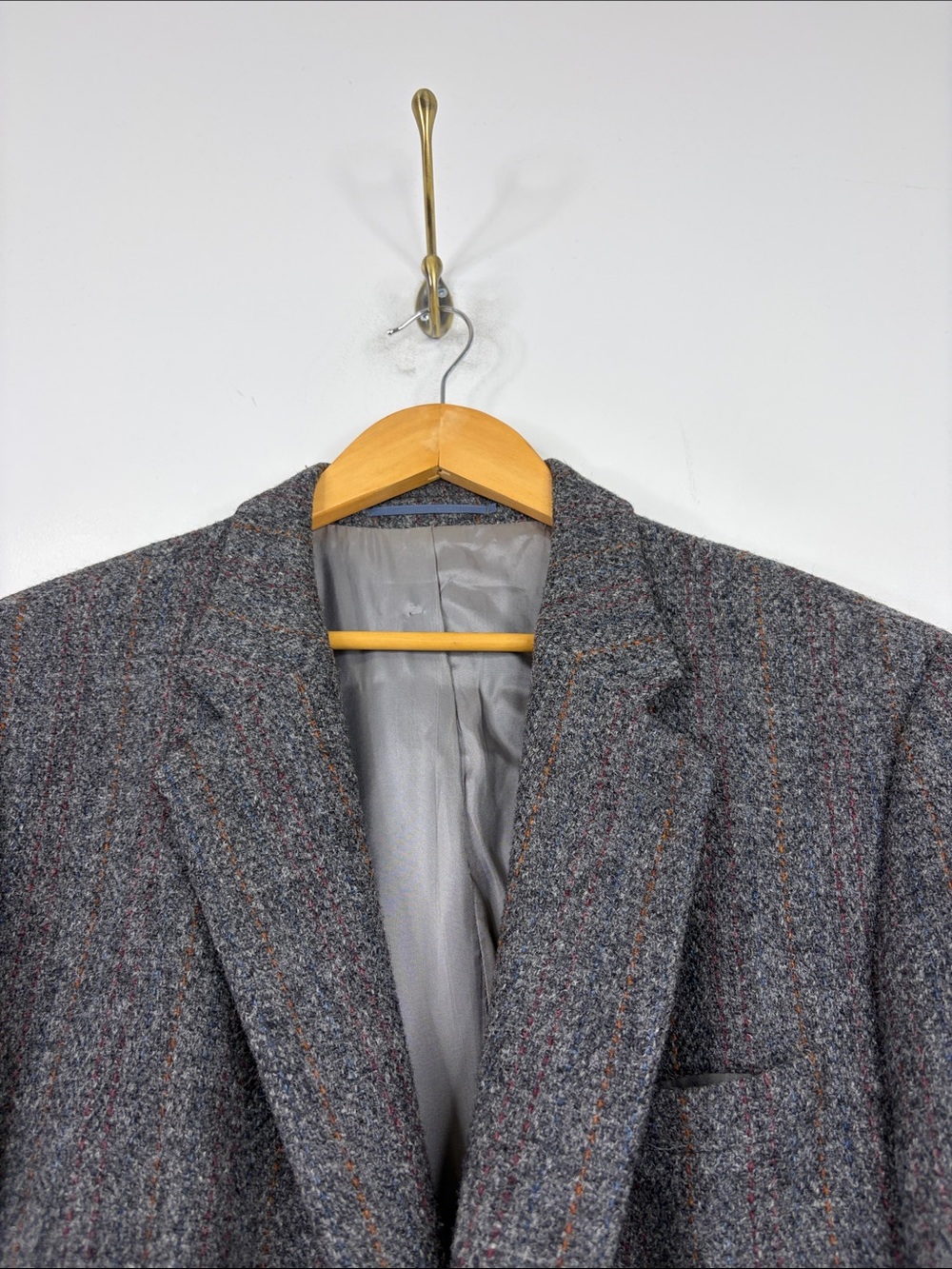 Vintage Harris Tweed Sport Coat Mens 46T Grey Orange Red Stripe Wool Blazer - Picture 4 of 15